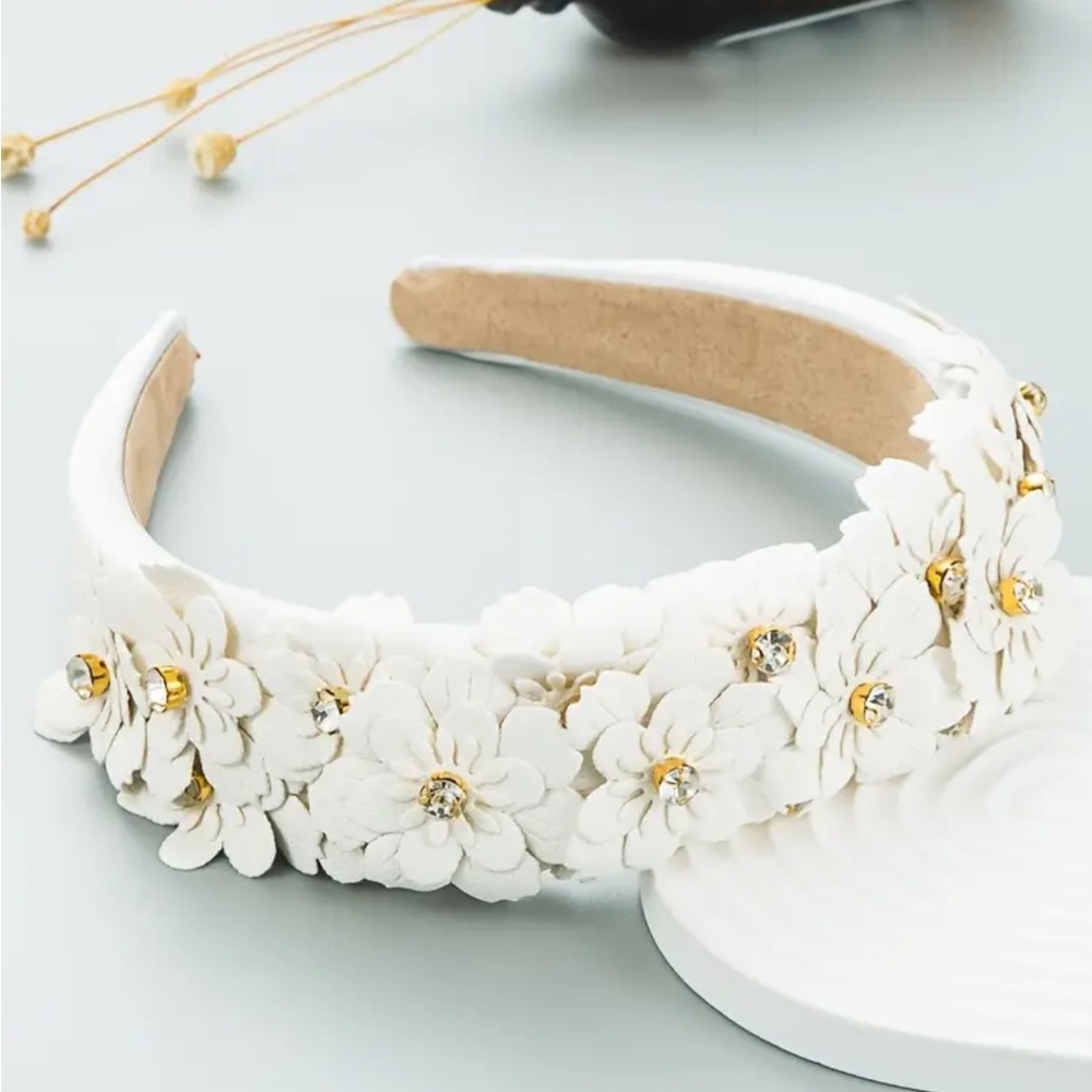 White Floral Rhinestone Headband
